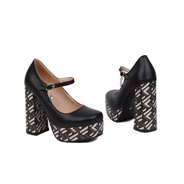 Plaid Waterproof High Heel Mary Jane Shoes - InspiredGrabs.com